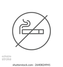 No Smoking Icon Outline Style Thin Line Symbol Cigarette with Crossed Circle Editable Stroke Vector