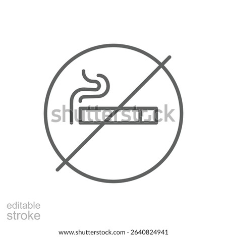 No Smoking Icon Outline Style Thin Line Symbol Cigarette with Crossed Circle Editable Stroke Vector