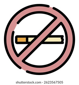 No smoking icon. Outline no smoking vector icon color flat isolated