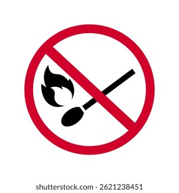 No smoking icon. Red prohibition sign. Do not light a fire. Vector illustration.	