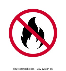 Ícone Proibido fumar. Sinal vermelho de proibição. Não acenda fogo. Ilustração vetorial.	