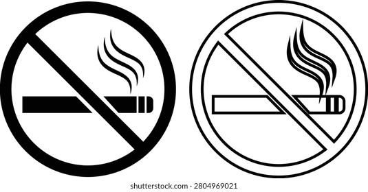 No smoking icon set collection group, smoke free, cigarette ban, tobacco prohibition symbols, warning signage, health restriction signs in flat and line style black vector illustration isolated