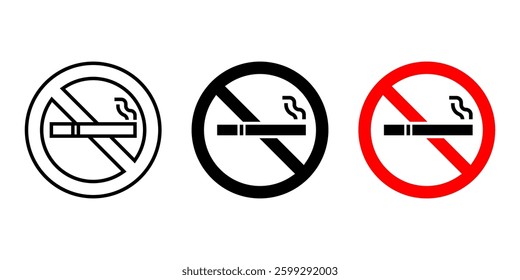 No Smoking icon set. Flat illustration of icons on a white background