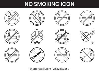 No Smoking icon Set illustration line art