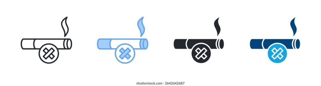 No Smoking Icon Set Multiple Style. Design In Outline, Blue, Glyph, Dual Tone