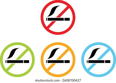 No Smoking icon set. Smoking Signs. Isolated Symbols of Cigarette Restriction Symbols. circles. signs in trendy style

