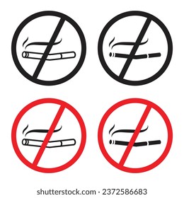 No smoking icon set. stop smoke vector symbol. Don't smoke sign. quit cigarette icon in black filled and outlined style.