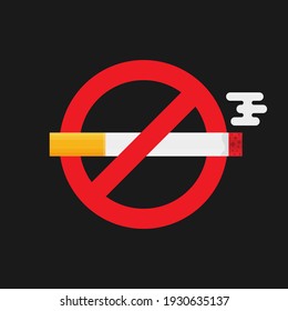 No smoking icon. No smoking sign in flat style on dark background. Vector EPS 10