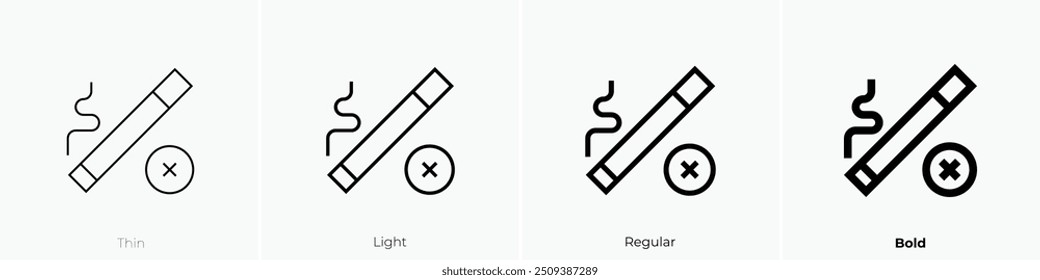 ícone não fumando. Design fino, leve, regular e negrito, isolado no fundo branco