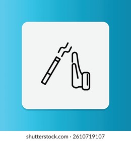 No Smoking icon in thin line style. Hand gesture stopping a lit cigarette. Health and anti-smoking concept	
