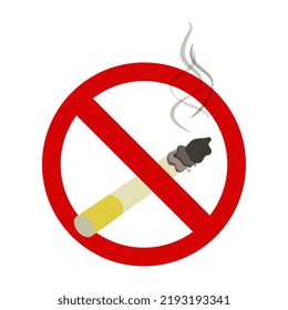 Ilustración vectorial de icono de no fumar aislada en fondo blanco. Diseño de estilo plano. Cigarrillo simple y realista con humo