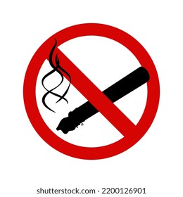 Icono de no fumar ilustración vectorial aislada en fondo blanco Diseño de estilo sencillo en contraste colores negro, rojo y blanco Silhouette del cigarrillo con humo