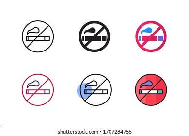 icono de no fumar vector con seis estilos diferentes. aislado sobre fondo blanco