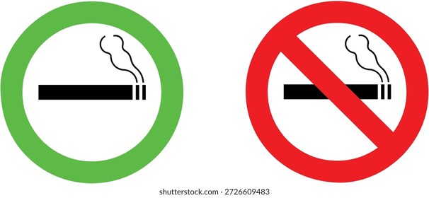 Símbolo de Vector de ícono de no fumar y fumar para gasolinera, restaurante, habitación, hospital, escuela y lugares públicos. 