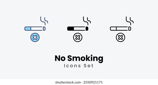 Conjunto de iconos de fumar línea delgada e ilustración de icono de Vector de glifo