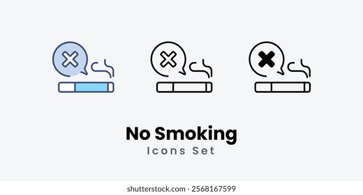 No Smoking Icons thin line and glyph vector icon stock illustration