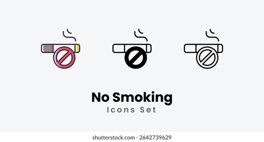 No Smoking Icons thin line and glyph vector icon stock illustration