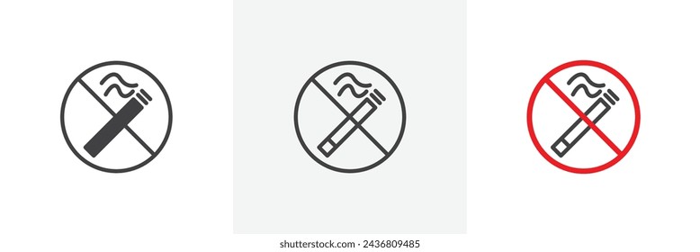 No Smoking Including Electronic Cigarettes Sign Isolated Line Icon Style Design. Simple Vector Illustration