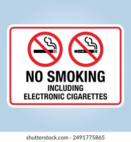 NO SMOKING INCLUDING ELECTRONIC CIGARETTES sign. Editable EPS 10 Vector illustration isolated on white background.