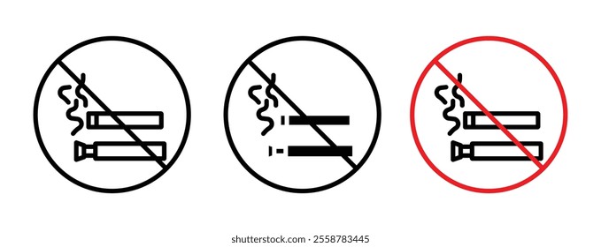 No smoking including electronic cigarettes sign vector set