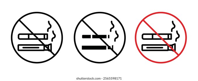 No smoking including electronic cigarettes sign vector in black and red colors