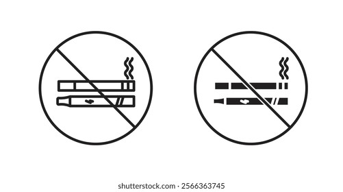 No smoking including electronic cigarettes sign vector in line stroke and flat versions