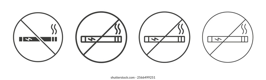 No smoking including electronic cigarettes signs flat and linear vector illustration on white background.