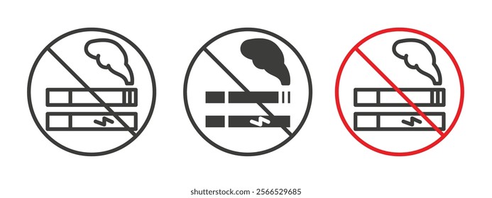 No smoking including electronic cigarettes signs collection for website design, app, UI design.