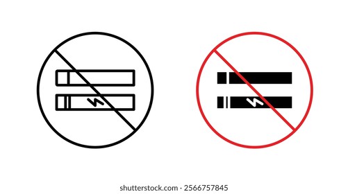 No smoking including electronic cigarettes signs in black outline, solid and colored style