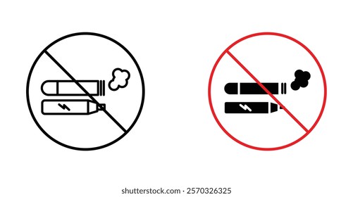 No smoking including electronic cigarettes sign vectors set in black. line and flat versions