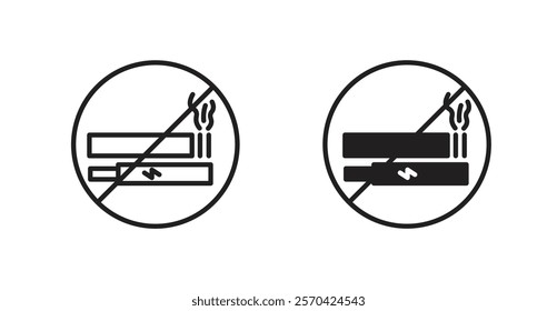 No smoking including electronic cigarettes sign vectors set in black. line and flat versions