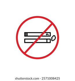 No smoking including electronic cigarettes sign flat line symbol set.