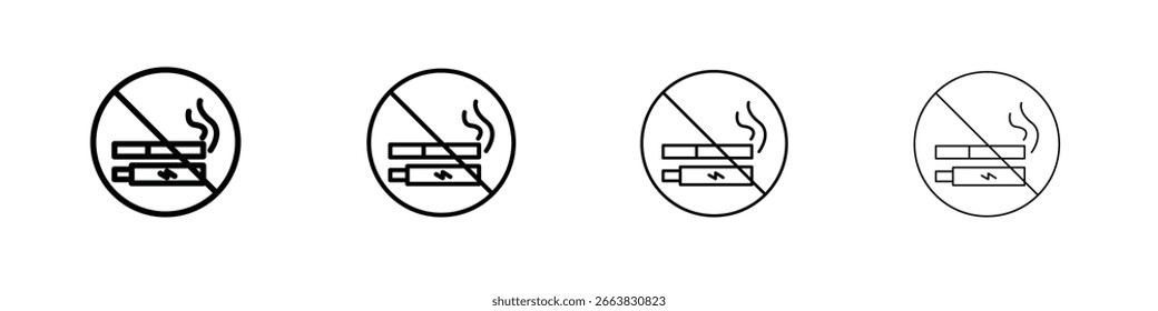 Kein Rauchen einschließlich elektronischer Zigaretten Schilder Illustration Zeichensammlung. Vektorsymbol oder Logo.
