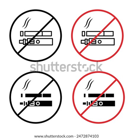 No Smoking Including Electronic Cigarettes Sign for Health Warnings, Public Safety, and Smoke-Free Areas Illustrations