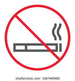 No smoking line icon, prohibition and forbidden, no cigarette sign vector graphics, a linear pattern on a white background, eps 10.