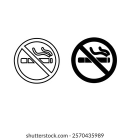 No smoking line icon vector isolated. Smoking is prohibited. Cigarette in a stop sign. Warning sign, tobacco forbidden.