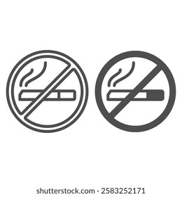 No smoking line and solid icon, smoking issues concept. Vector graphics. Cigarette tobacco sign on white background, outline style icon for mobile or web design