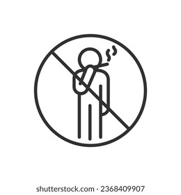 No smoking, linear icon. Smoking person and a sign of prohibition. Line with editable stroke