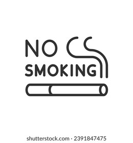 No smoking, linear icon. Prohibition of smoking. A cigarette and an inscription. Line with editable stroke