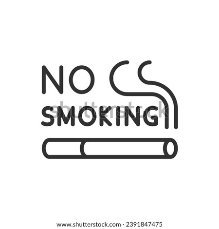 No smoking, linear icon. Prohibition of smoking. A cigarette and an inscription. Line with editable stroke