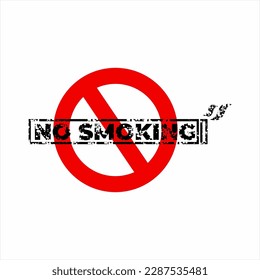 No smoking logo design with grunge style text with stop icon.