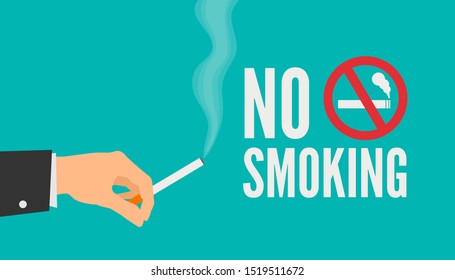 no smoking man hand holding cigarette and sign