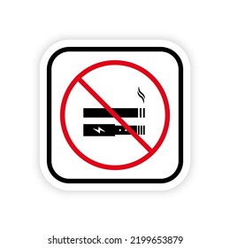 No Smoking Nicotine And Electronic Cigarette Forbidden Black Silhouette Icon. Ban Smoke Vape And Cigarette Pictogram. Prohibited Smoking Vaping Area Red Stop Symbol. Isolated Vector Illustration.