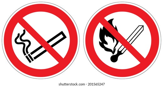 No smoking, No open flame; Fire, open ignition source and smoking prohibited signs (eps 10)