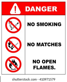 No Smoking, No Open Flame, Fire, Open Ignition Source And Smoking Prohibited Signs.