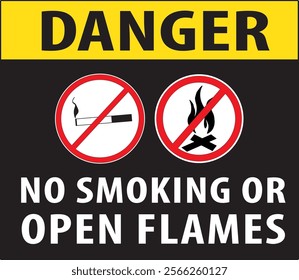 No smoking or open flames sign notice vector, smoking prohibited area sign, Flames not allowed here sign vector