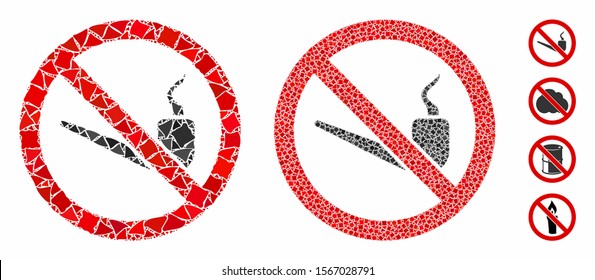 No smoking pipe mosaic of trembly pieces in variable sizes and color tints, based on no smoking pipe icon. Vector trembly elements are combined into composition.