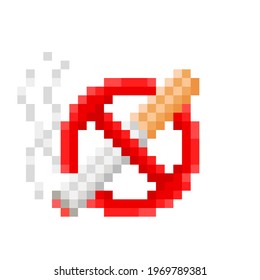 No smoking pixel art. Prohibition sign. Icon Prohibition sign. Icon No smoking pixel art.