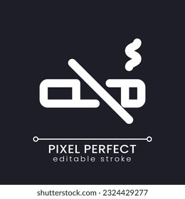 No smoking pixel perfect white linear ui icon for dark theme. Public places restrictions. Vector line pictogram. Isolated user interface symbol for night mode. Editable stroke. Poppins font used