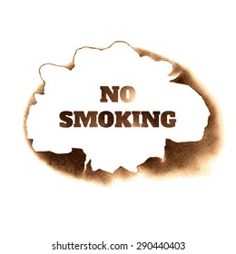 "No Smoking" poster on the background of burnt paper. Vector illustration.